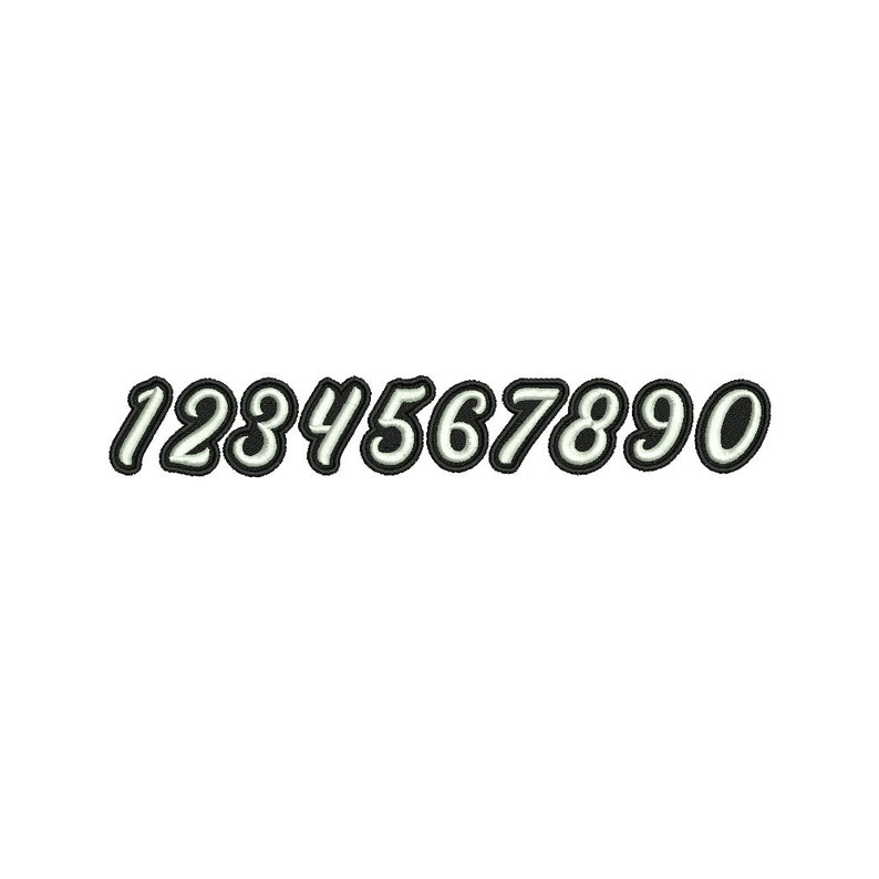 May include: White numbers 1 through 9 and 0 in a stylized font with a black outline.