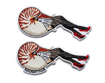 Naughty nautilus embroidered patch. Funny sea creature design patch. Cool sea life patch. Iron on, sew on