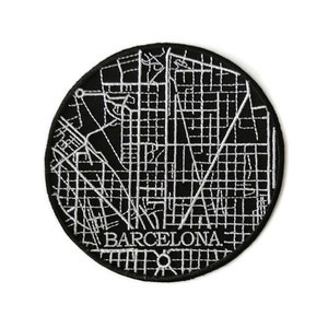 Barcelona Stadtplan gestickter Aufnäher, schwarz weiss Stadt Patch, maschinengestickter Rucksack Aufnäher