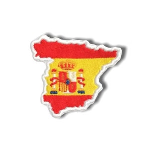 Écusson brodé Espagne, carte brodée, drapeau brodé, broderie de pays, thermocollant, écusson à coudre
