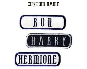 Custom Embroidered Name. Custom Name Tags. Personalized Name Patch. Custom text. Iron on. Sew on. Hook and loop