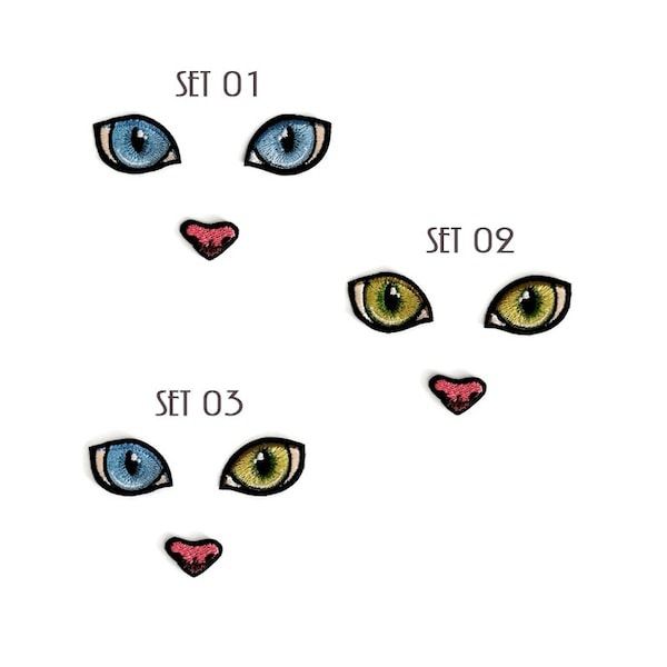 Katzenaugen Patches. Katzen Augen und Nasenflicken. Augen Aufnäher, Aufbügeln, aufnähen. Größe B 3cm.