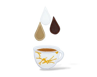 Kaffeetasse gestickter Aufnäher, Kaffee mit Milch gestickter Aufnäher. Gestickter Aufnäher zum aufbügeln