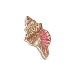 Sea conch embroidered patch. Embroidered sea shell patch. Sew on. Iron on.