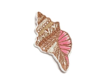 Sea conch embroidered patch. Embroidered sea shell patch. Sew on. Iron on.