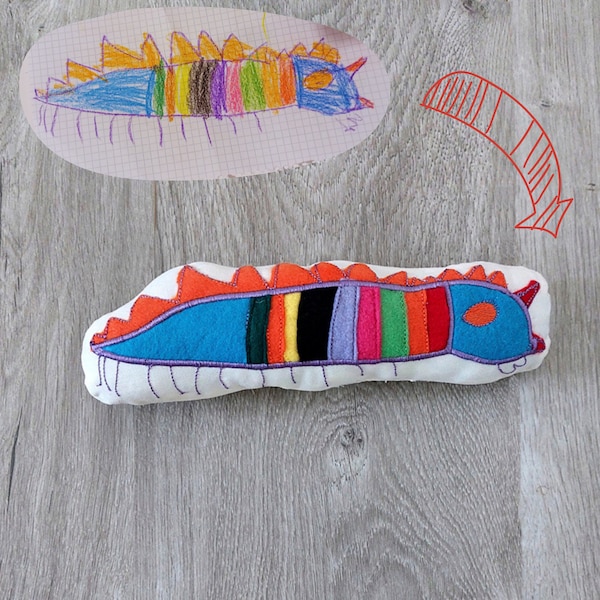 Convert kid's drawing into a plushie pillow! A simple way to make a pillow toy from a drawing. Children drawing into plush toy pillows.