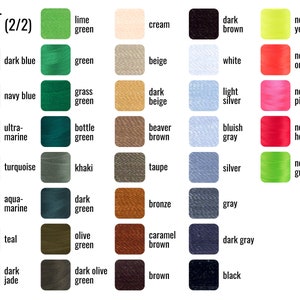 May include: A colour chart with 60 different thread colours, including shades of green, blue, brown, beige, grey, and pink. The chart is labelled "Letter Colour (2/2)".