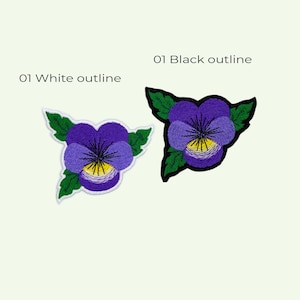 Pansy flower patch. Flower embroidery patch. Botanical iron on patch.