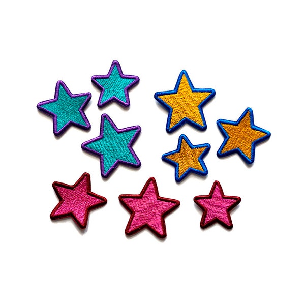 Set of three embroidered stars, mini star patches. colored stars, iron on, sew on