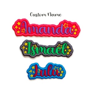 Écusson personnalisé avec étoiles. Prénom brodé personnalisé - 1,06 po. de haut. Etiquettes de nom personnalisées. Patch nominatif personnalisé. Repasser. Cousez.