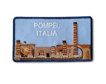 Parche bordado POMPEI ITALIA, parche de mochila bordado a máquina, parche de paisaje urbano