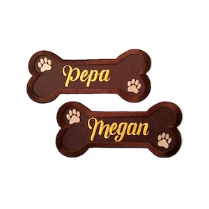 Dog name patch, Customizable pet name bone embroidered patch, iron on or sew on pet name patch