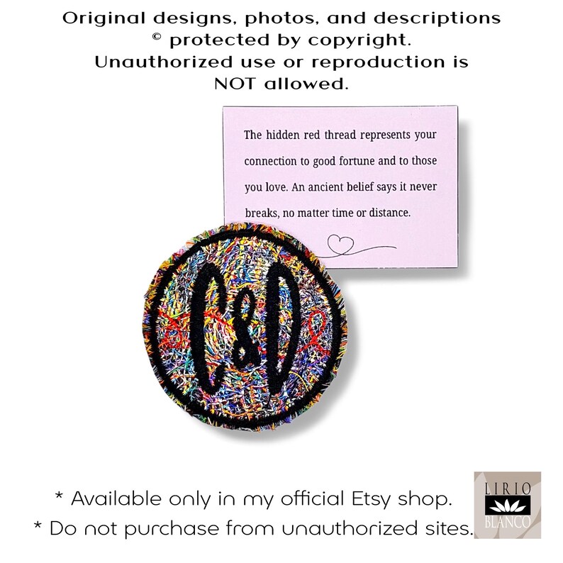 Patch de monograma multicolorido, fio vermelho da sorte. Monograma com iniciais. Monograma de boa sorte. Costure. imagem 8