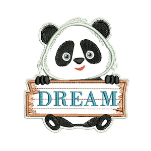 Broderad anpassad panda-lapp för kläder, ryggsäck, anpassad namnlapp, personlig namnlapp, stryk-på-lapp, lapp sy, lapp för barn.