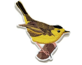 Wilson's warbler patch, Realistic Wilson's warbler embroidered patch, wild bird Cardellina pusilla iron on patch