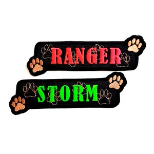 Dog name patch, Dog Harness Name Patch, Embroidered Pet Name Patch, Dog Name Sign Tag. Iron on, Sew on, Hook and Loop