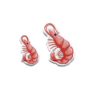 Shrimp embroidered patch, tiny shrimp embroidered patch, ocean creature patch, marine animal patch, iron on patch
