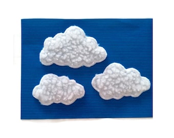 Set of 3 applique fleece cloud patches, SEW ON
