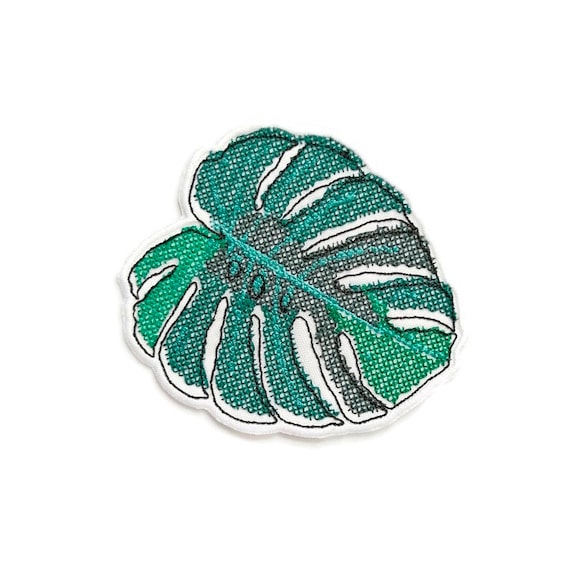 Monstera leaf embroidered patch, monstera plant embroidered patch,  Botanical iron on patch.