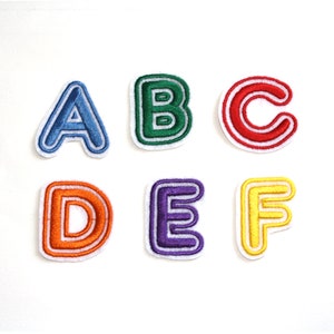Custom iron on patches, nylon letters nursery design, retro embroidered alphabet patches