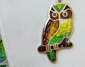 Pendentif en émail cloisonné hibou. Hibou coloré. Bijoux en argent sterling. Cadeau pour elle