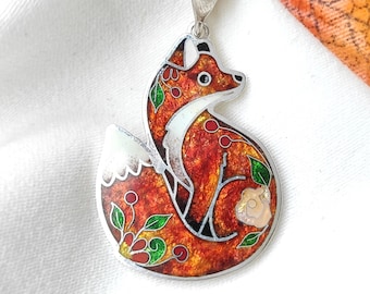 Fox Cloisonne Enamel Pendant Georgian Enamel Hot Enamel Cute Fox Necklace Finest Silver 925