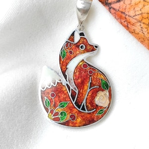 Fox Cloisonne Enamel Pendant Georgian Enamel Hot Enamel Cute Fox Necklace Finest Silver 925