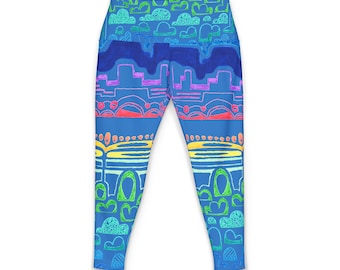 Groenblauwe legging met print "Tiers of the Natural World"