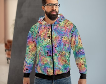 Sudadera con capucha y cremallera multicolor con estampado gráfico "Liquid"