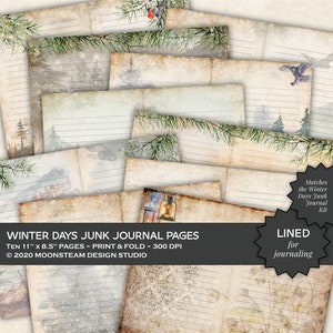 Winter Days Lined Journal Pages, Woodland Digital Papers, Holiday Printable, Junk Journal, Download