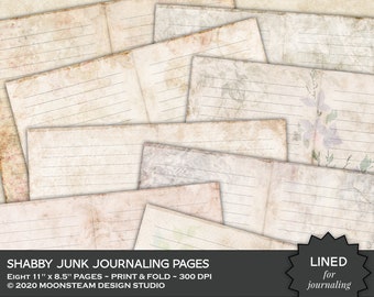 Shabby Lined Junk Journal Pages, Printable Paper, Shabby Chic, Digital Download, Junk Journal Supplies, Junk Journal digital