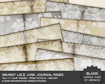Grungy Lace Junk Journal Pages, 10 Neutral Scrapbook Papers (Digital Download)