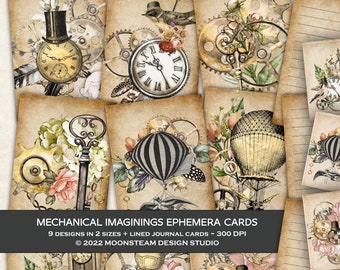 Mechanical Imaginings Ephemera Pack, Steampunk Ephemera Cards, Junk Journal Supplies, Steampunk Journal, Collage Sheet