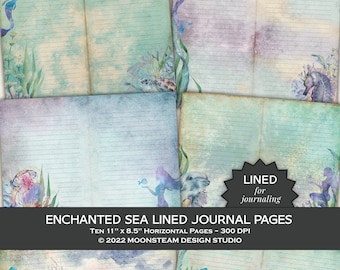 Enchanted Sea LINED Journal Pages, Mermaid Journal, Under the Sea, Fantasy Joural, Océan, Sea Animals, Marine, Téléchargement numérique