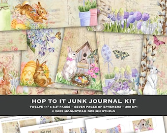 Easter Junk Journal Kit, Spring Easter Bunny Pages, Ephemera, Digital Download