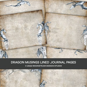 LINED Speelse Draken Journal Pages, Fantastic Dragon Papers, Afdrukbare Dragon Pages, Fantasy Junk Journal, Download