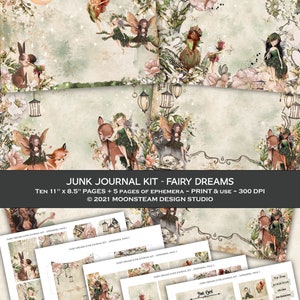 Junk Journal Printable Kit, Fairy Dreams theme, Papers and Ephemera, Digital Download, Fairy Junk Journal, Fantasy Journal