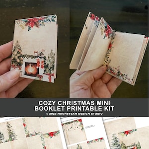 Cozy Christmas Mini Booklet Kit, Christmas Junk Journal Kit, Ephemera, Printable, Miniature, Book, Embellishment, Digital Download