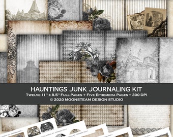 Junk Journaling Printable Kit, Haunted House, Papers and Ephemera, Digital Download, Halloween Junk Journal
