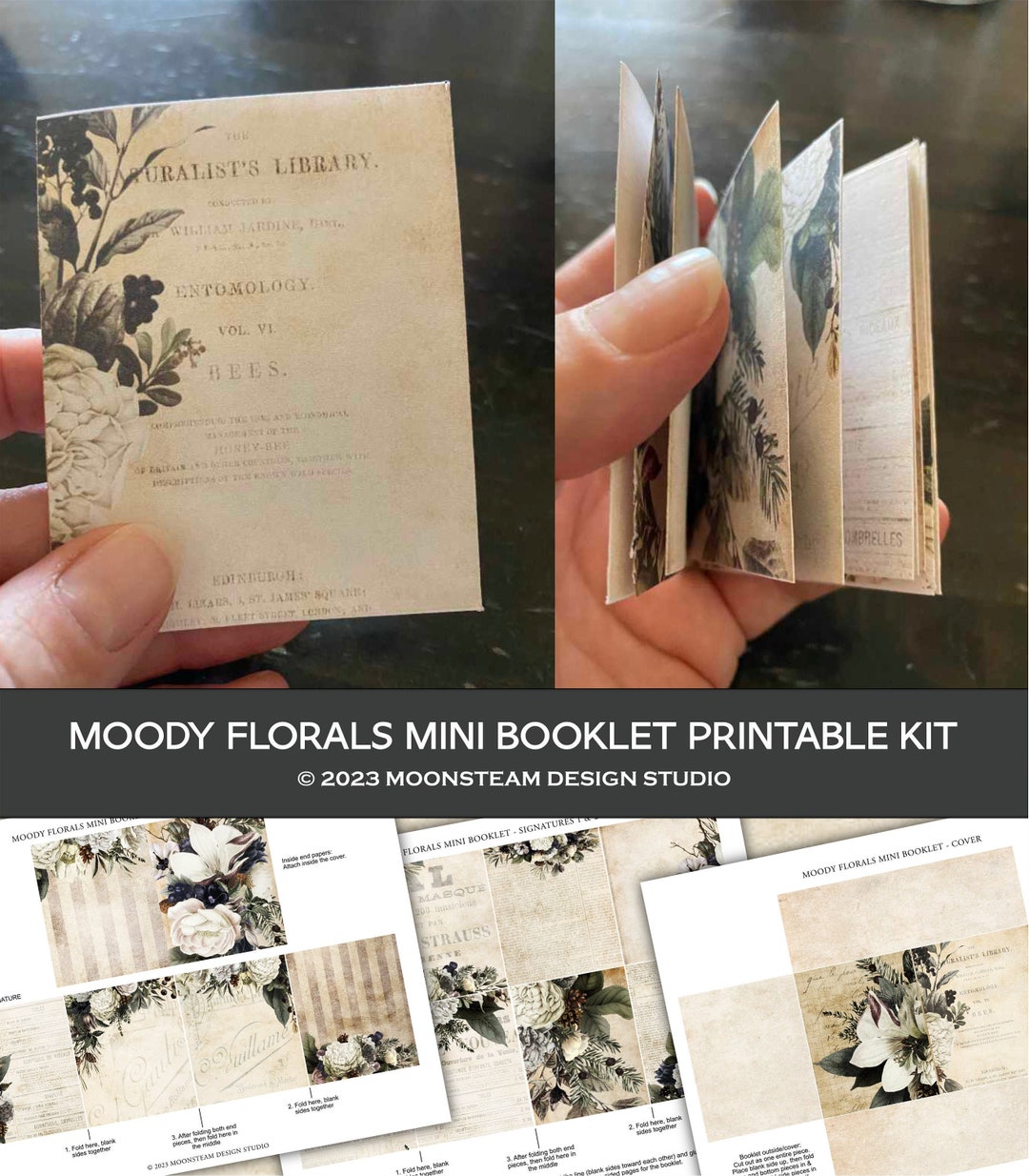 Moody Florals Mini Booklet Kit, Printable Junk Journal (digital ...
