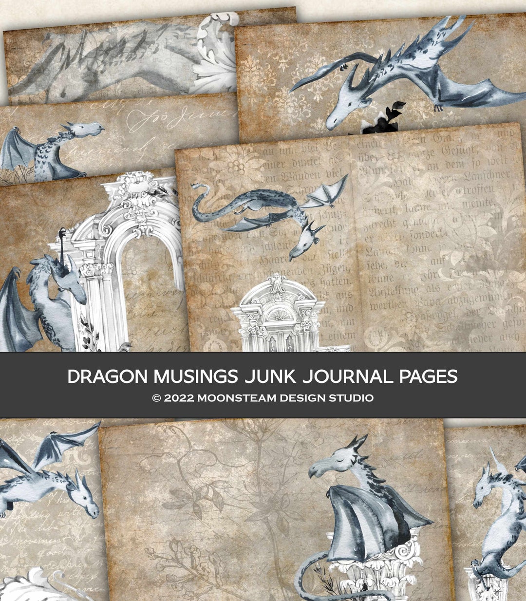 Playful Dragons Journal Pages Digital Dragon Papers Etsy