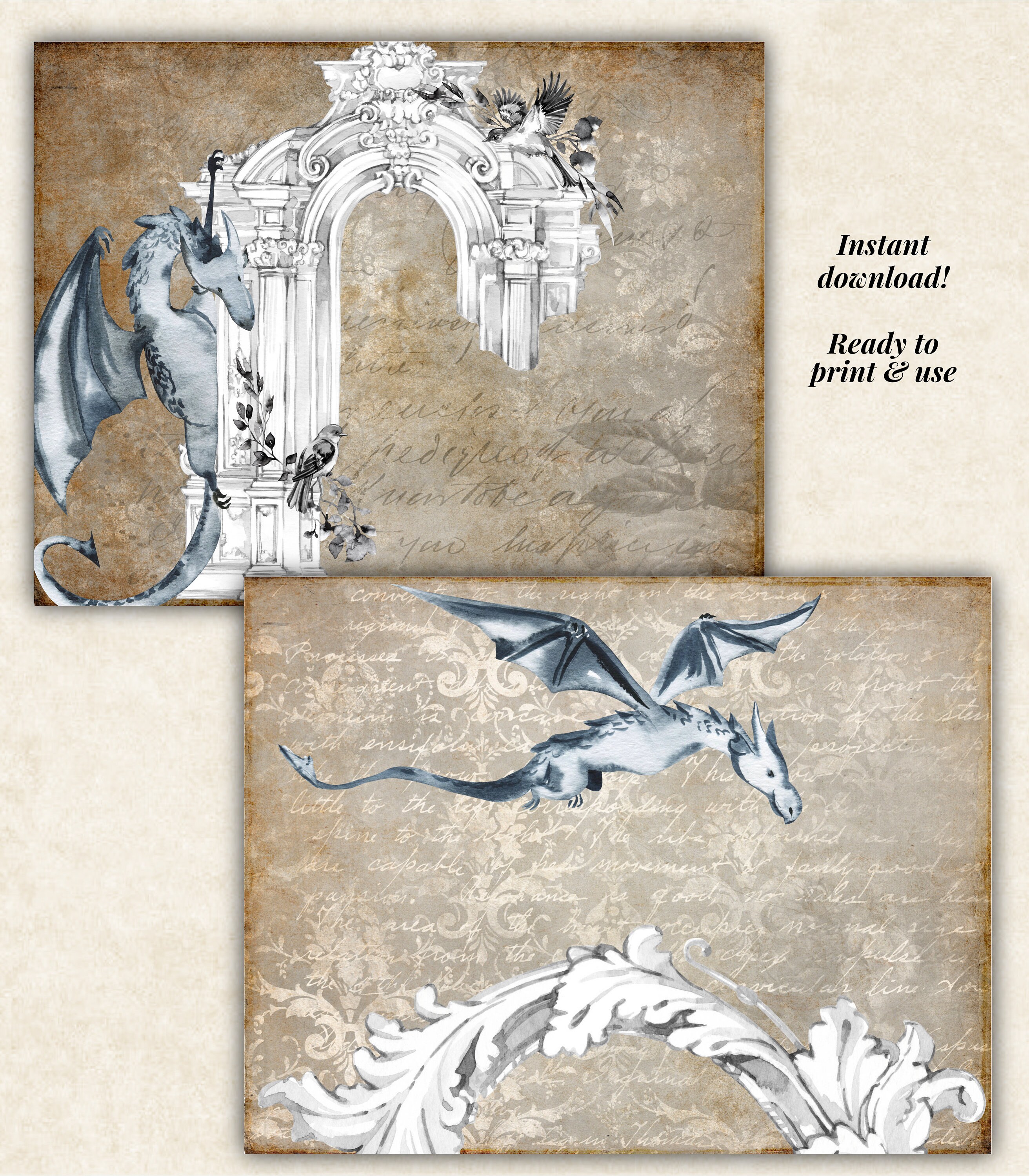 Playful Dragons Journal Pages Digital Dragon Papers Etsy