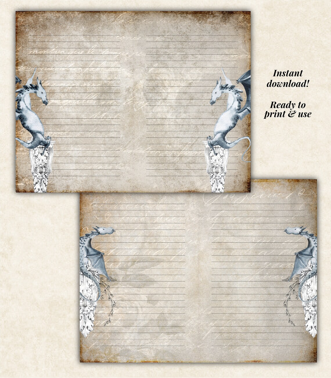 LINED Playful Dragons Journal Pages Fantastic Dragon Papers Etsy