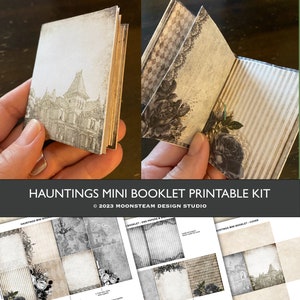 Haunted House Mini Booklet Kit, Halloween Junk Journal Kit, Spooky Ephemera, Gothic Printable, Miniature, Embellishment