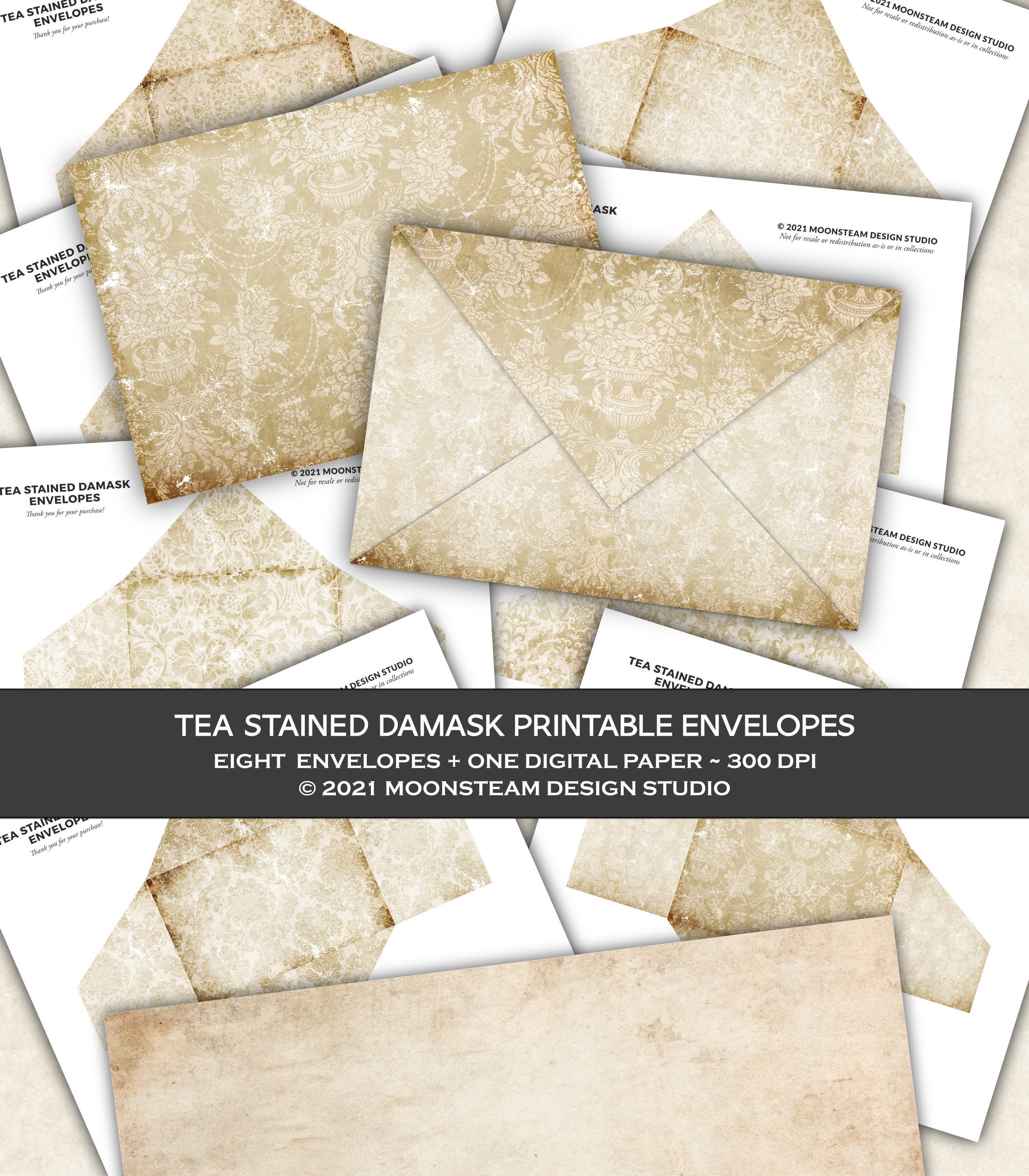 Tea Stained Damask Envelopes Damask Ephemera Printable Etsy