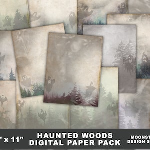 Haunted Woods Digital Papers, Halloween Digital Papers, Halloween Scrapbook, Spooky Printable, Gothic Digital Papers