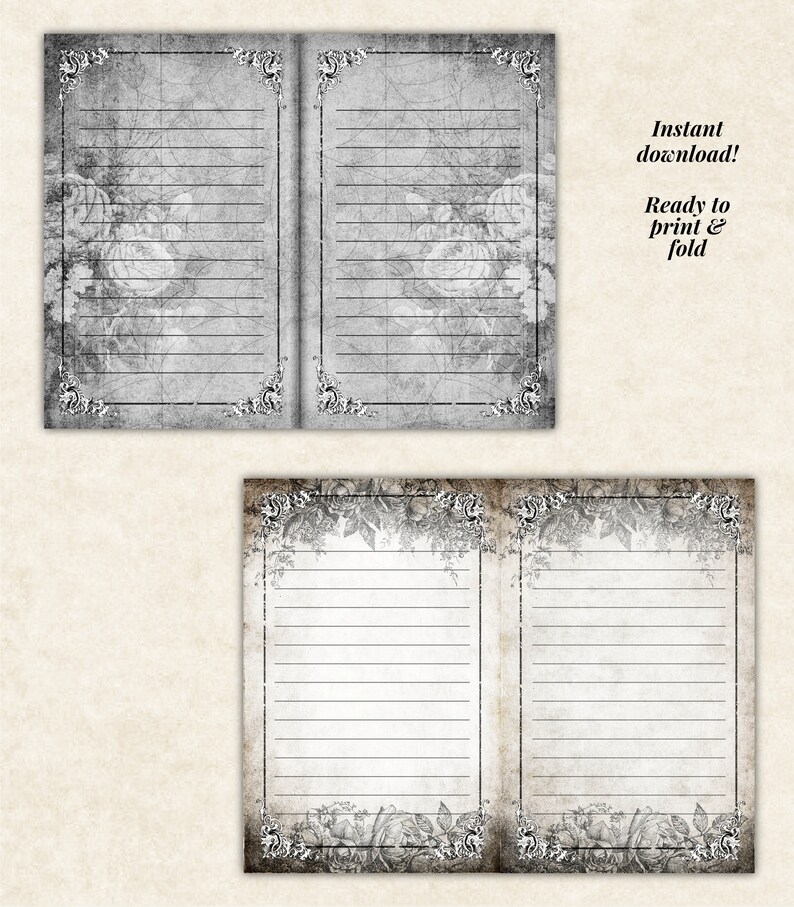 Hauntings Lined Junk Journal Pages Distressed Digital Papers Etsy