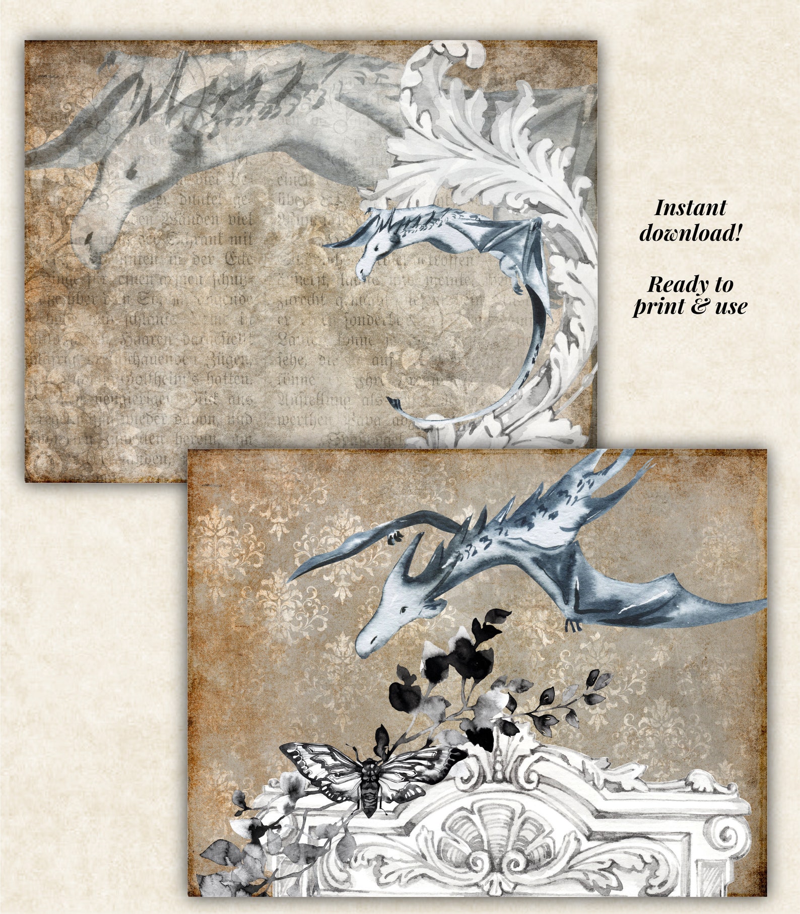 Playful Dragons Journal Pages Digital Dragon Papers Etsy