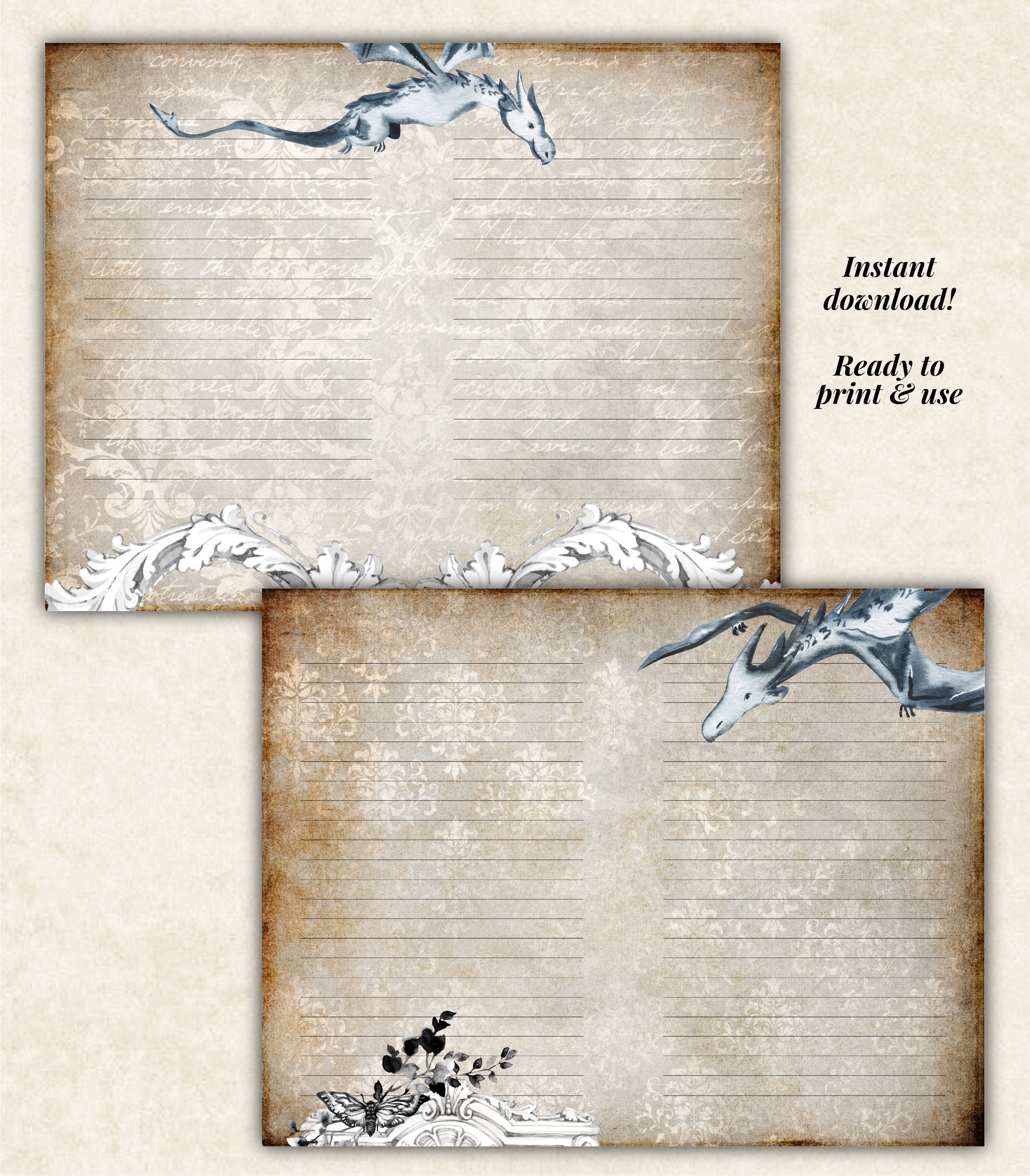 LINED Playful Dragons Journal Pages Fantastic Dragon Papers Etsy