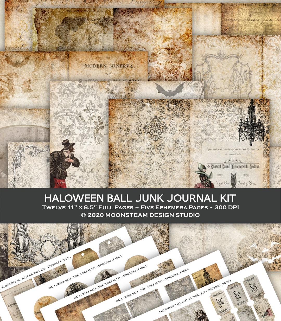 Junk Journal Printable Kit, Halloween Ball Theme, Papers and Ephemera ...